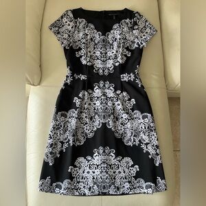 White House Black Market Black and White Lace Print Midi Dress